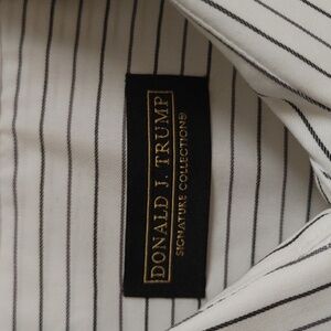 Trump Signiture Collection French Cuff White & Black Striped Shirt 16 1/2 36/37